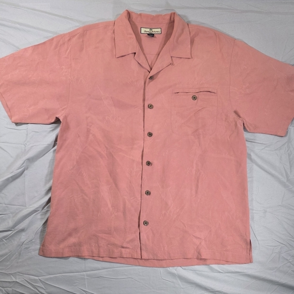 Tommy Bahama Coral Silk Button Down Marlin Logo Shirt